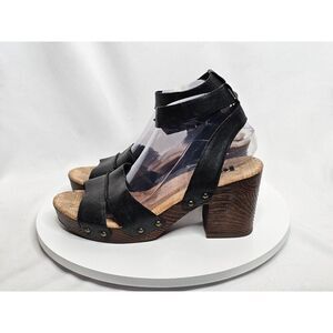 Korks Kork Ease Mia Black Leather Ankle Strap Platform Heels Women's Size 9